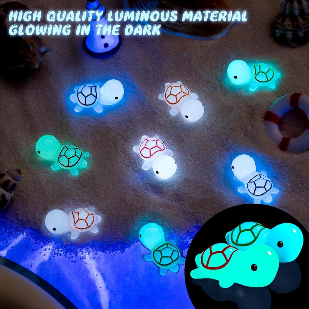 Luminous Mini Turtles Figurines Glow In The Dark, Cute Tiny Turtles for Cake Toppers Ocean Theme Decor Garden Micro Landscape