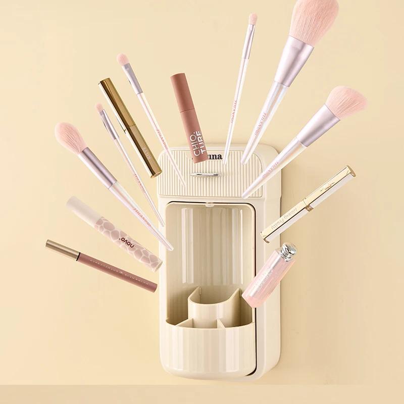 Настенный вращающийся ящик для хранения, многофункциональный косметический органайзер для кистей для макияжа, помады, ванной, пылезащитный стеллаж для хранения