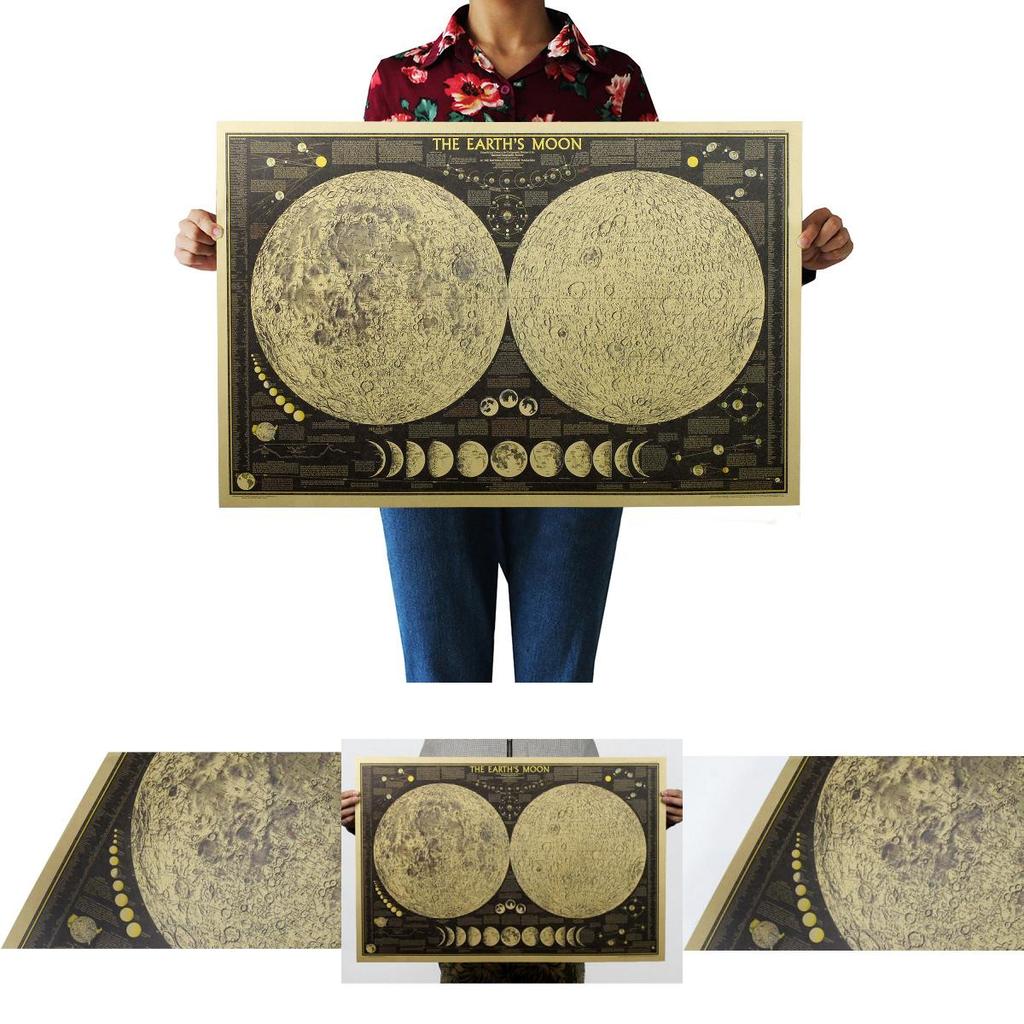 Exquisite Retro Large Vintage Paper Earth's Moon World Map Poster Elegant Home Decor