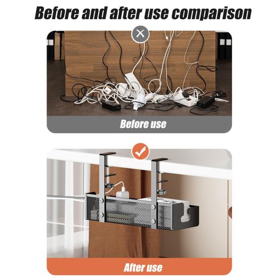Data Cable Storage Rack Under-Desk Organizer Simple Installation Cable Management Metal Cable Tray Power Strip Cord Holder