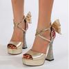 New Thick High Heels Bow Decorate Women Sandals Peep Toe Platform One-word Buckle Cover Heel Party Wedding Shoes