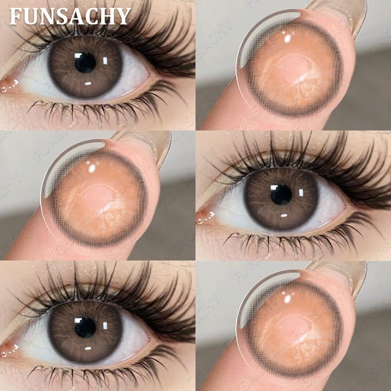 FUNSACHY 1 Pair Natural Brown Contact Lenses for Eyes Beautiful Pupils for Makeup Cosmetics Brown Color Lenses Gray Softlens