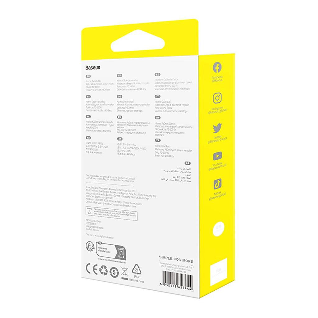 Baseus Cafule Usb-C / Usb-C Cable 100W 1 M - Red-Black And Black-Gray (2 Pcs.)