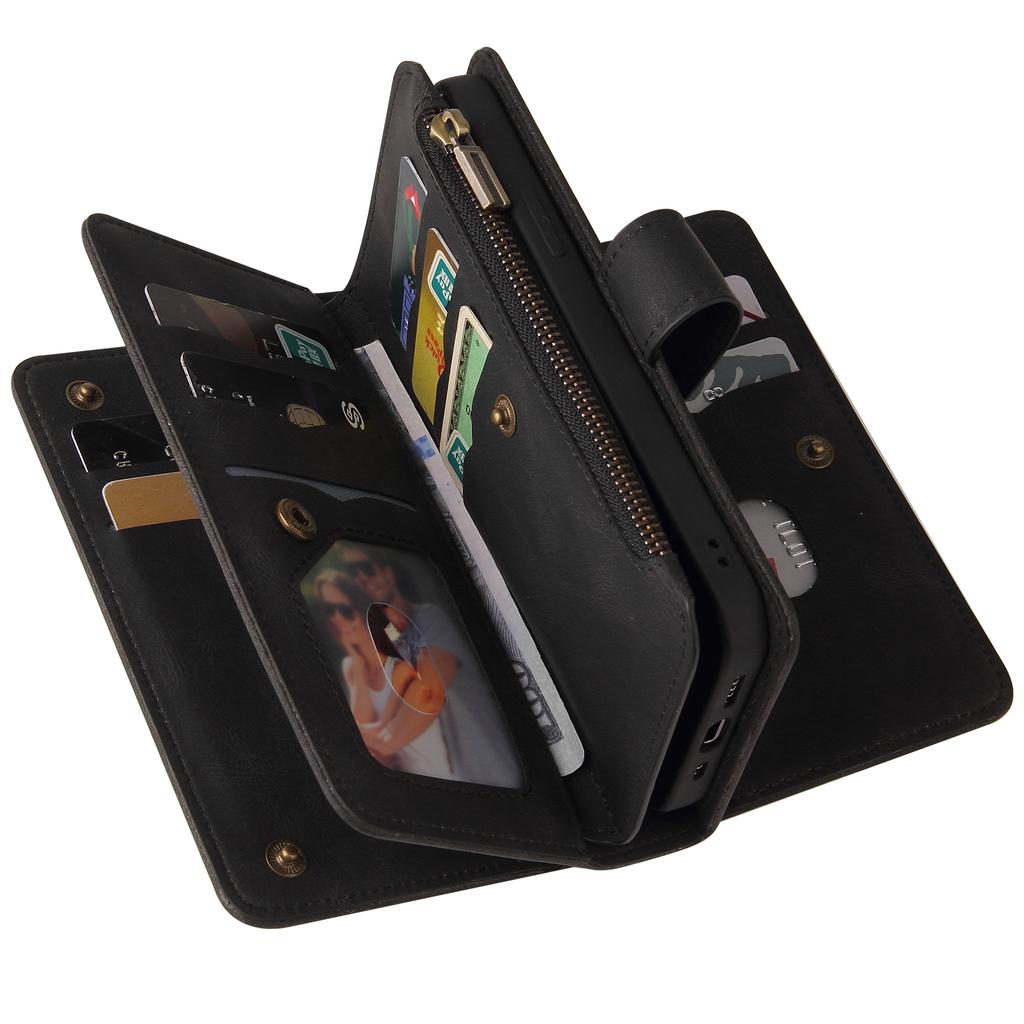 For Motorola Moto G84 5G Zipper Wallet Case with 15 Card Slots and Strap Leather Phone Cover