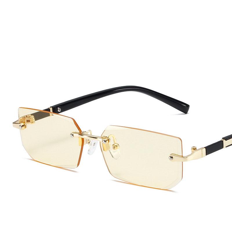 Модные солнцезащитные очки без оправы для мужчин и женщин, модные безрамочные прямоугольные солнцезащитные очки в стиле ретро, ​​летние очки для путешествий UV400