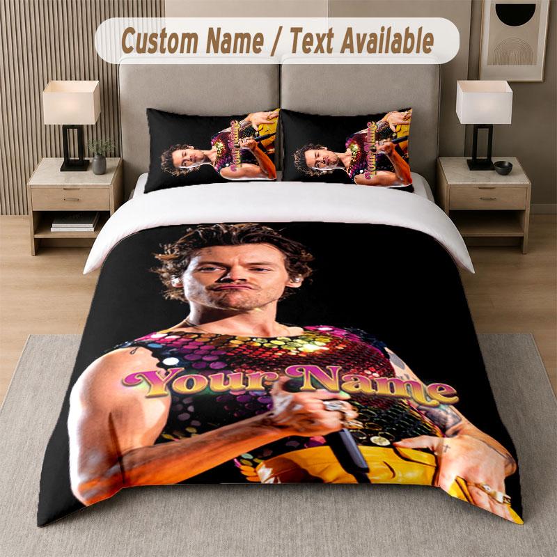 Custom Bedding Set Harry Styles Pattern, Print Name Text 1 Duvet Cover plus 2 Pillowcases Home Textile