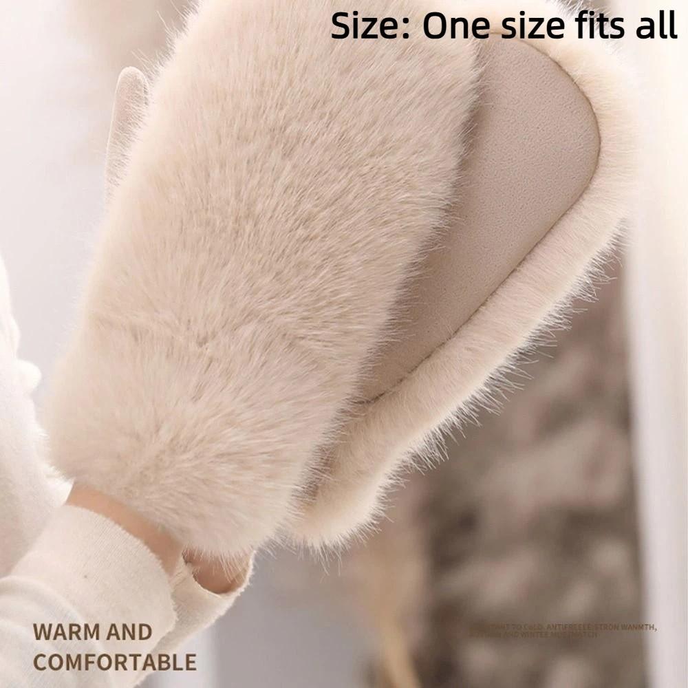 Cute Fleece Lining Winter Gloves Windproof Keep Warm Gloves Thickened Soft Faux Fur Mittens Outdoor Activities