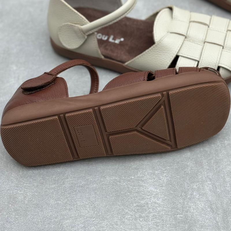 Johnature Туфли ручной работы из натуральной кожи, плетеные, с круглым носком, на мягкой подошве, повседневные женские сандалии из коровьей кожи на плоской подошве