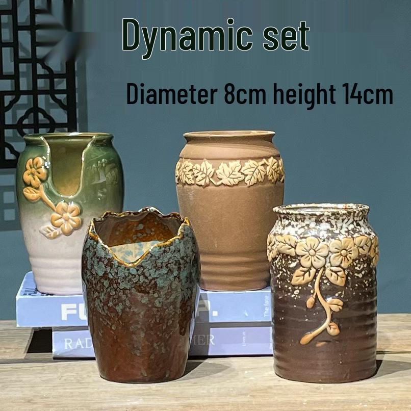 Retro Ceramic Succulent Pot - Large & Small with Creative Handmade Relief Design