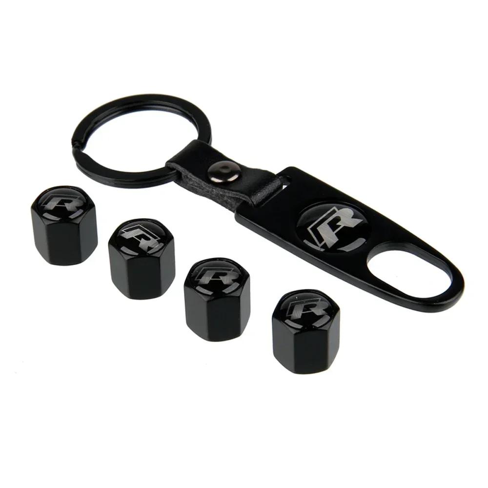 ZDFVU1 Car Wheel Tire Valve Stem Caps with Keychain for Volkswagen VW GTI SRacing Rline R Emblem TOURAN PASSAT GOLF JETTA TOUAREG T-ROC