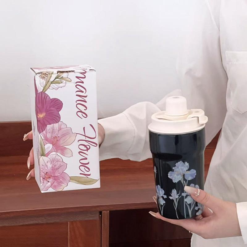 Керамическая кружка для питья напрямую, керамическая портативная чашка, креативная керамическая портативная чашка-термос, портативная керамическая чашка для питья с цветочным принтом