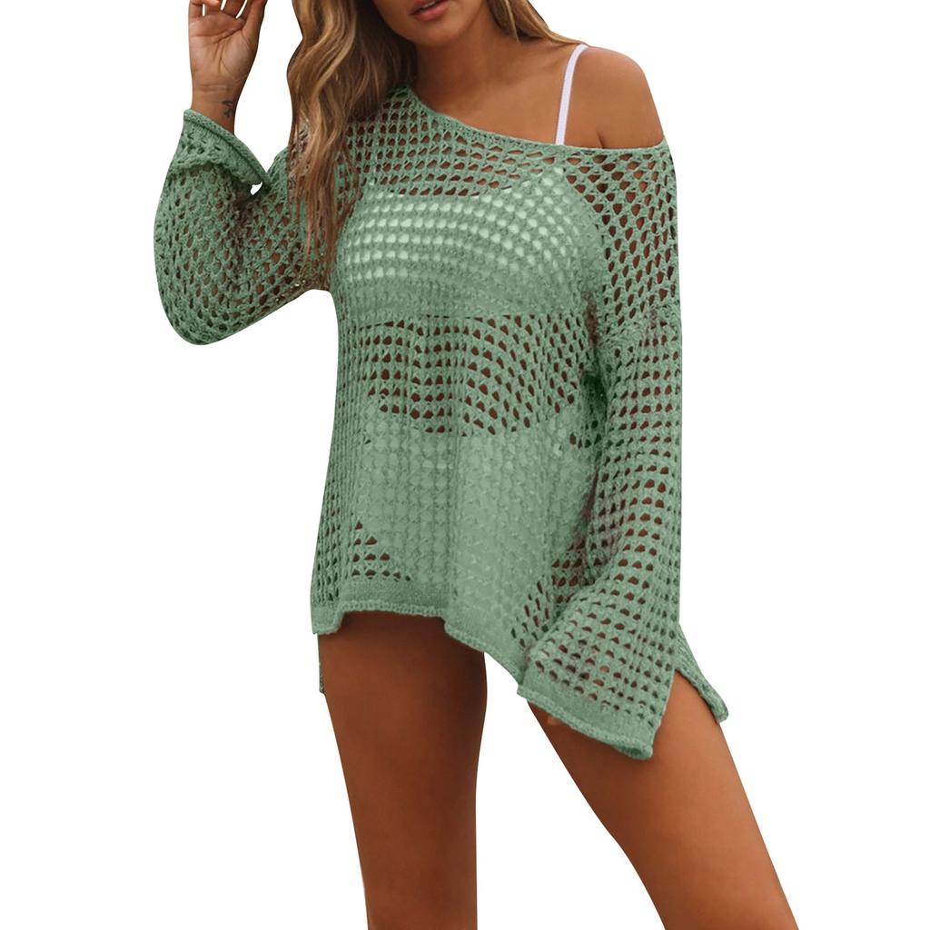Новый топ бикини с сетчатым ажурным вязаным купальником Пляжная вязка