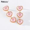 Винтажные розовые длинные серьги-капли с искусственным жемчугом и сердцем, романтические простые геометрические серьги для женщин, ювелирные изделия PD1416