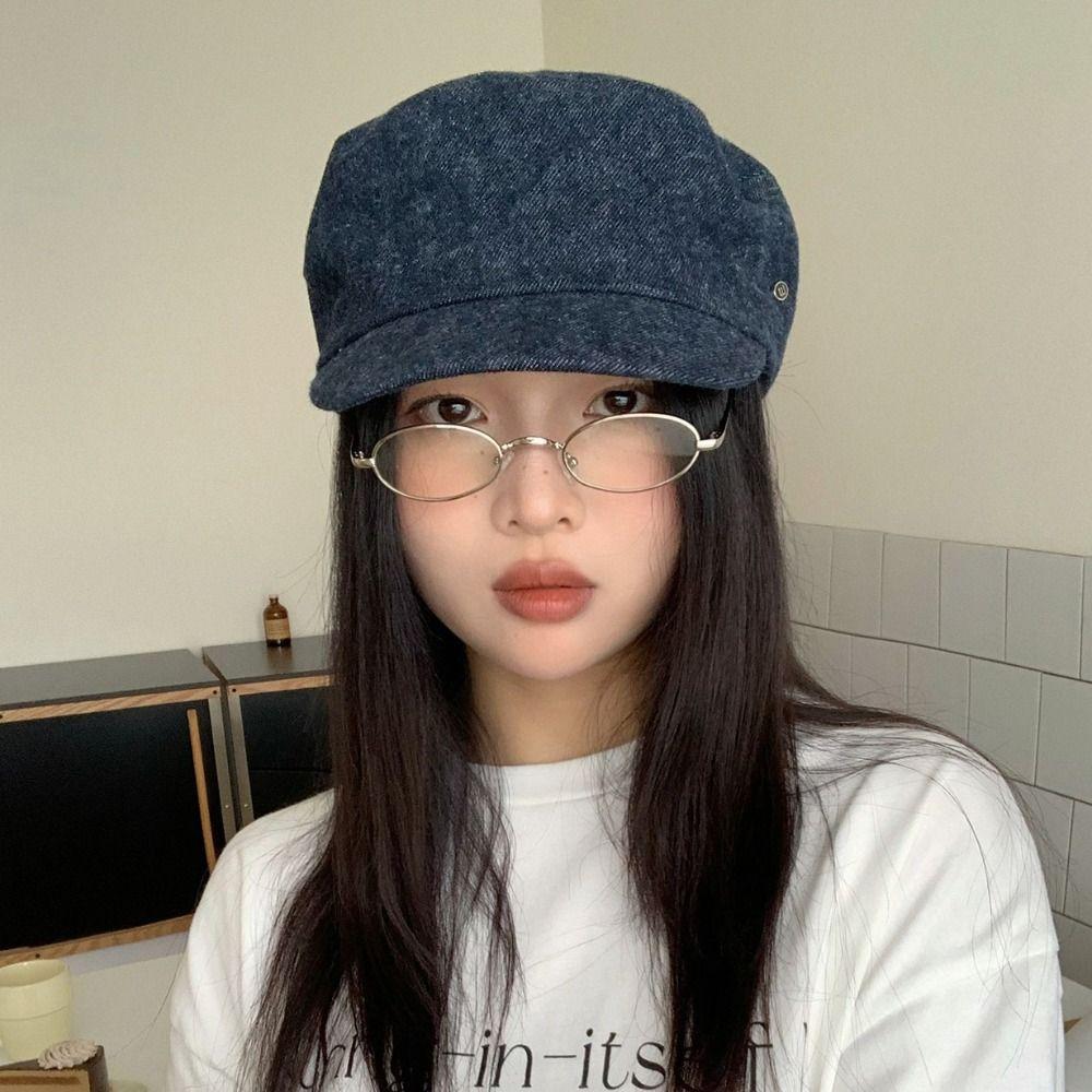 Винтажная кепка художника в британском стиле Y2k Восьмиугольная шляпа Ретро Джинсовый берет Повседневная