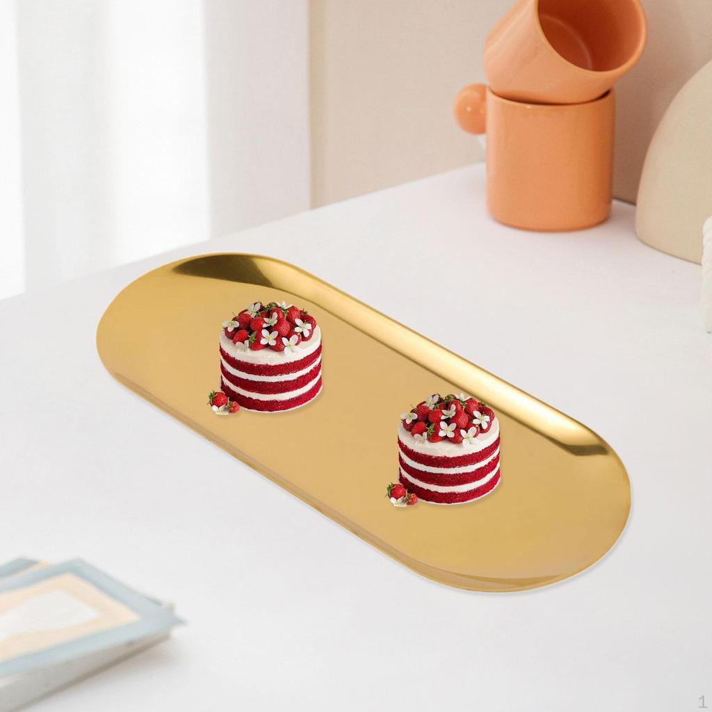 Decorative Vanity Tray Stainless Steel Oval Towel Napkin Bathroom Dish for Tea Small Item