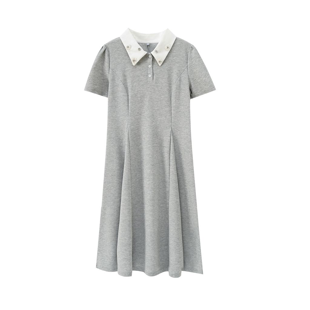College style age-reducing polo collar dress 2026 summer large size women's clothing waist and thin long short skirt 234421