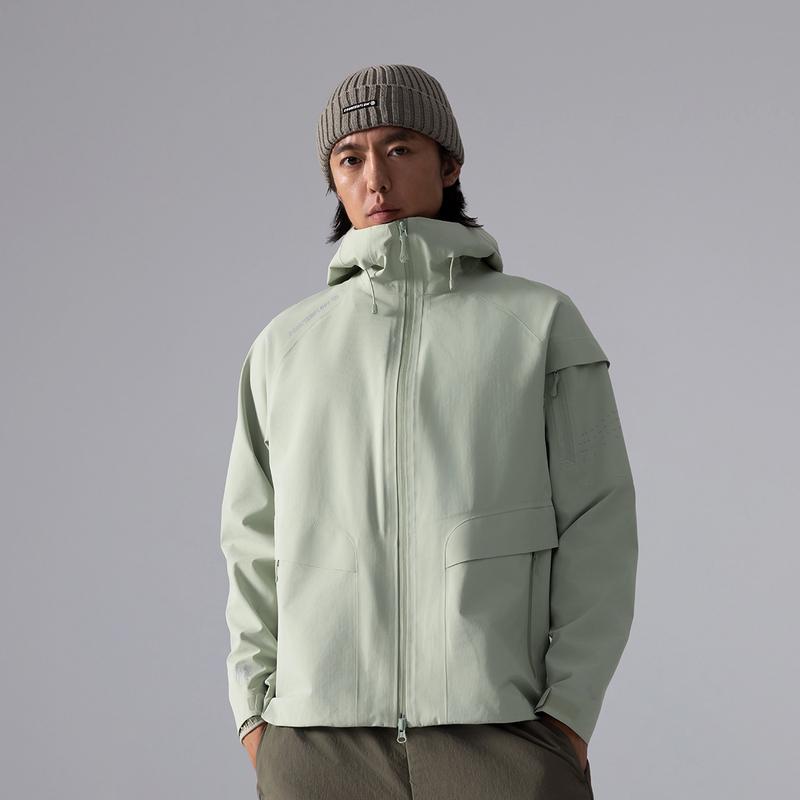 Li Ning CF Su Wan Long Jia Series однотонная повседневная куртка с капюшоном для пешего туризма, водонепроницаемая ветрозащитная куртка унисекс, пустынно-зеленая AEMU047-1