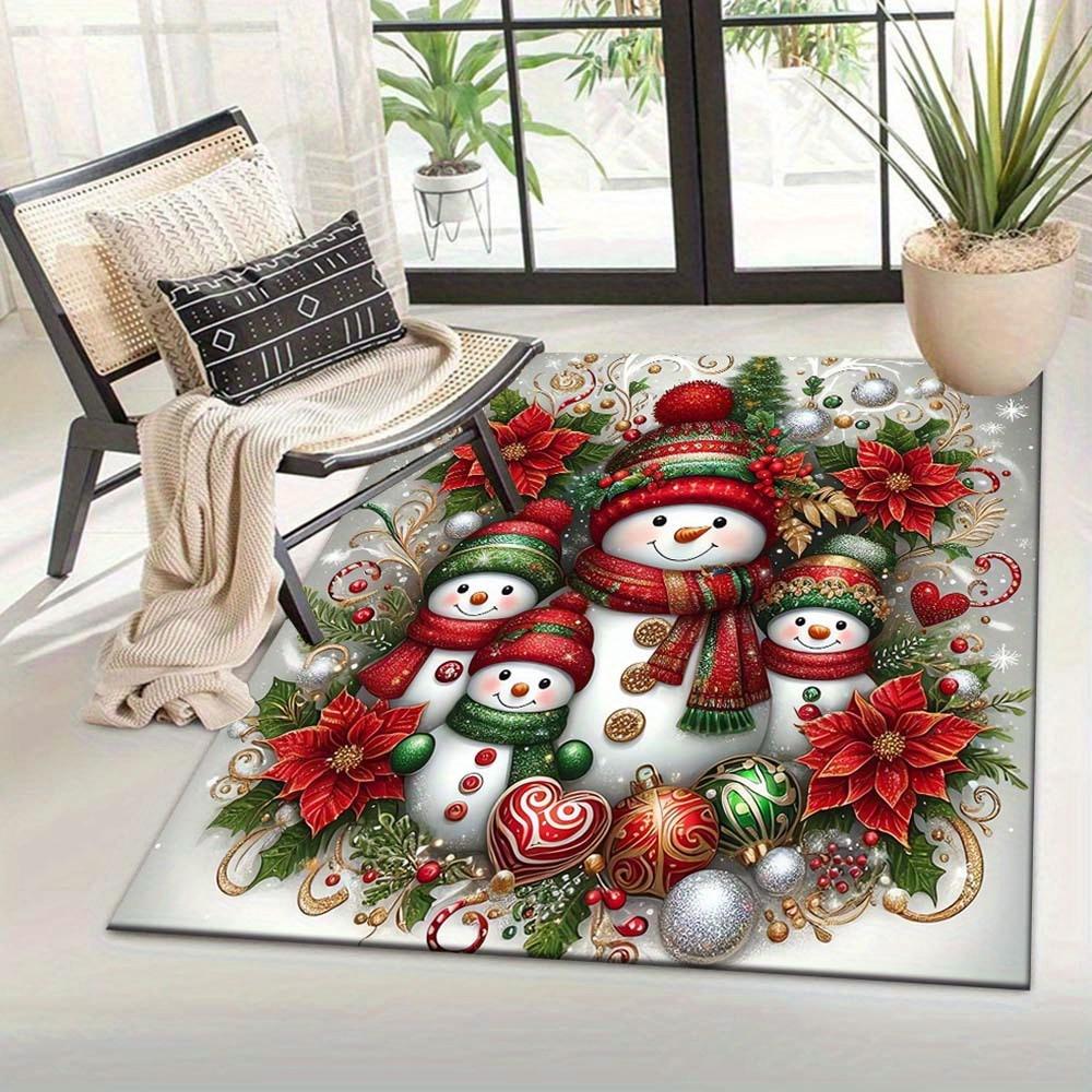 1pc Snowman Family Area Rug, Slip-Resistant, Easy-Clean, Stain-Resistant, Perfect for Cozy Living Rooms, Bedrooms, Kitchens, Offices, and Ho