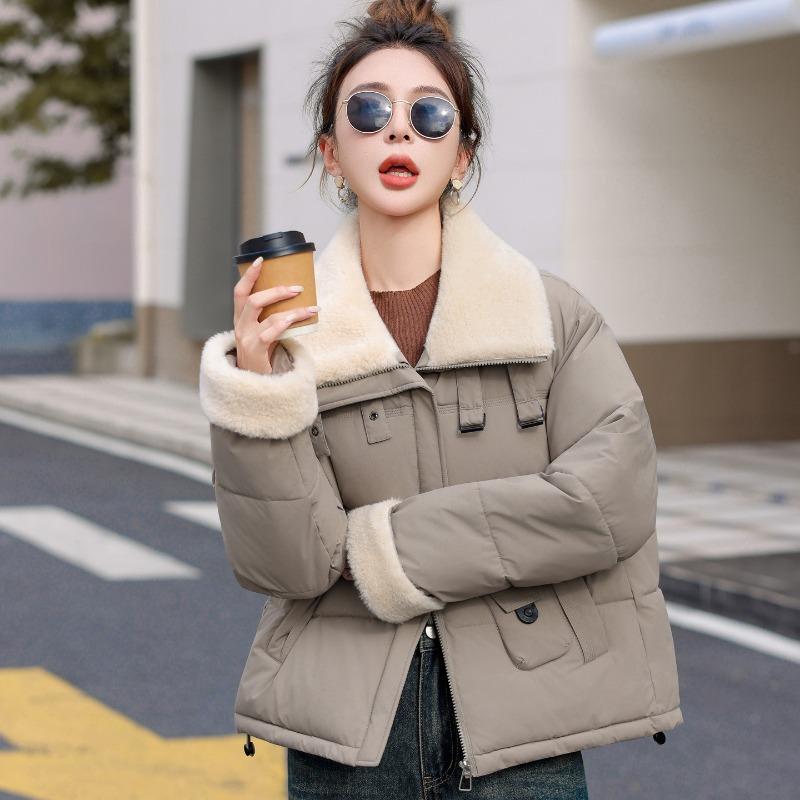 Padded Jacket Lapel Lamb Wool Down Padded Jacket Women's Winter Padded Jacket Super Good-looking Lambskin Splicing Jacket