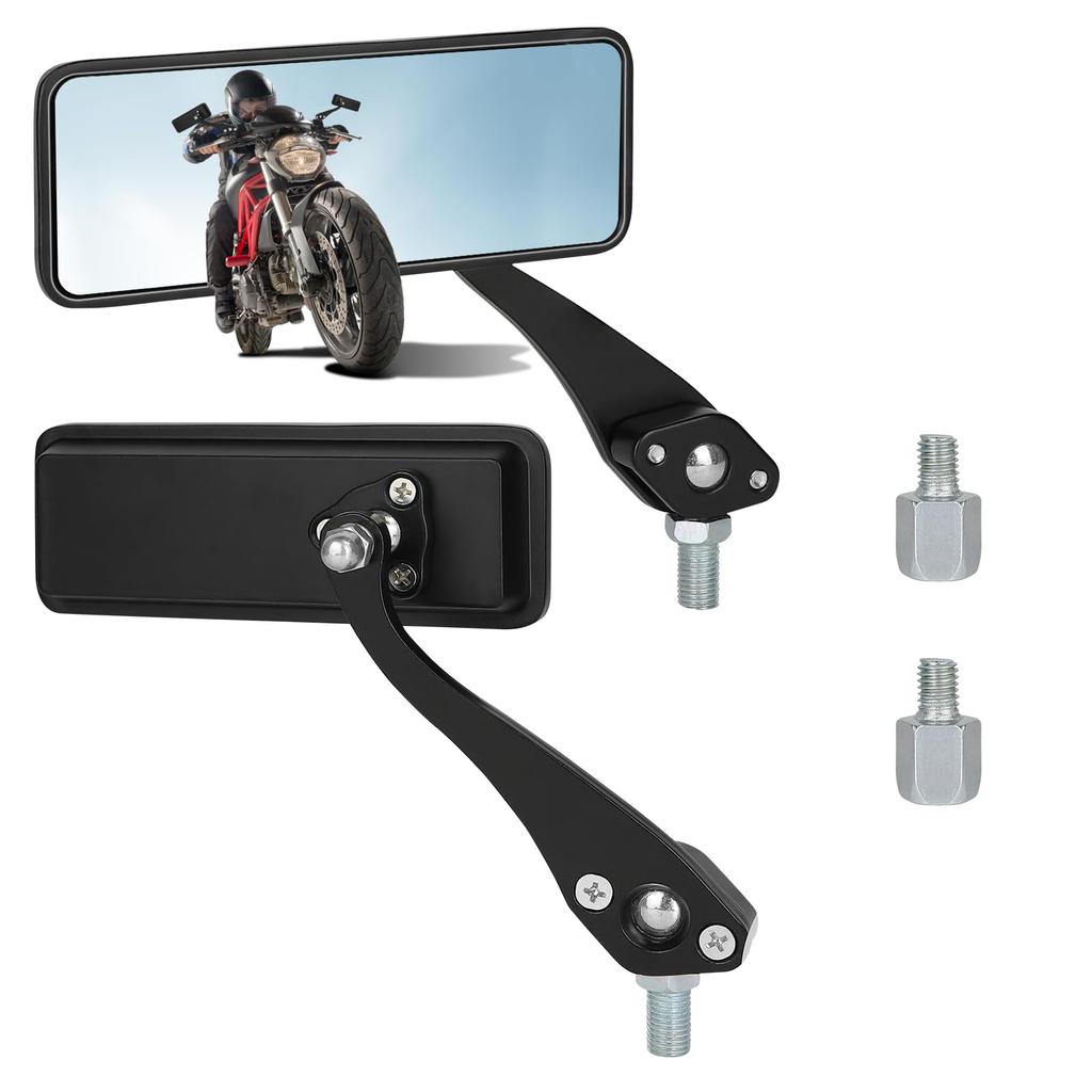 VLOOKEE Motorcycle Left and Right Universal Conversion Screws Easy Blue Adjustable Aftermarket Mirrors, 10mm, Set, Off-Road Mirrors, Square, 7.6mm