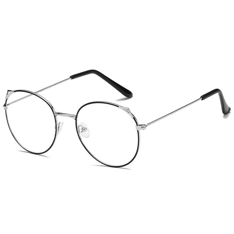 Fashionable Retro Metallic Street Shot Flat Glasses Tide Cat Ears Anti Blue Light Student Plain Makeup Glasses Frame