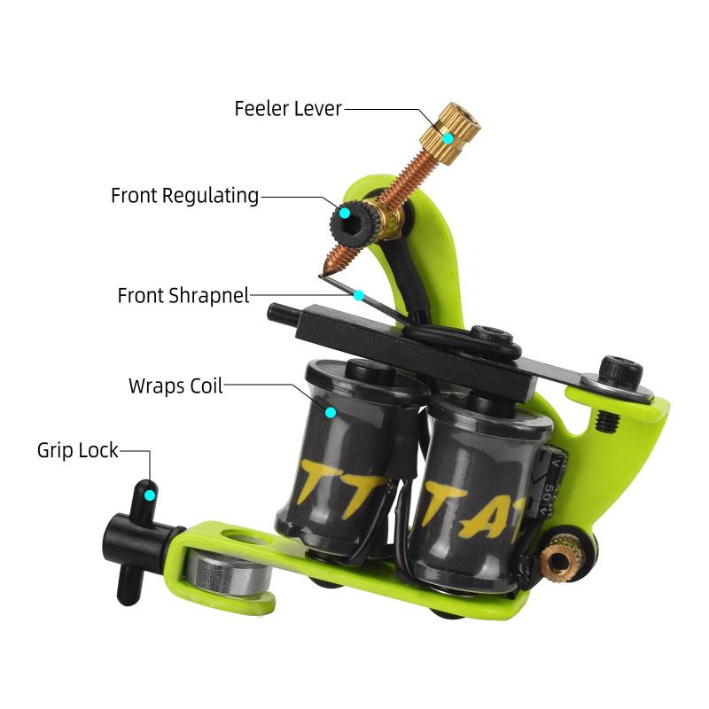 10 Wraps Lemon Yellow Letter Tattoo Coils Machine Professional Electroplated Iron Frame Tattoo