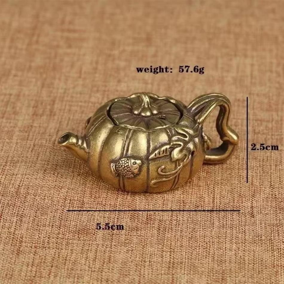 Gold Colours Copper Pumpkin Tea Pet Decoration Mini Small Teapot Cast Brass Pots Small Kung Fu Tea Home Decoration Ornaments