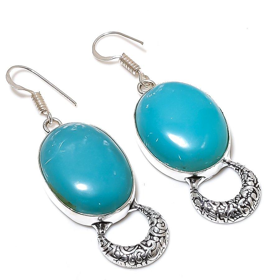 Sleeping Turquoise Gemstone 925 Sterling Silver Gift Jewelry Earring 2.36"