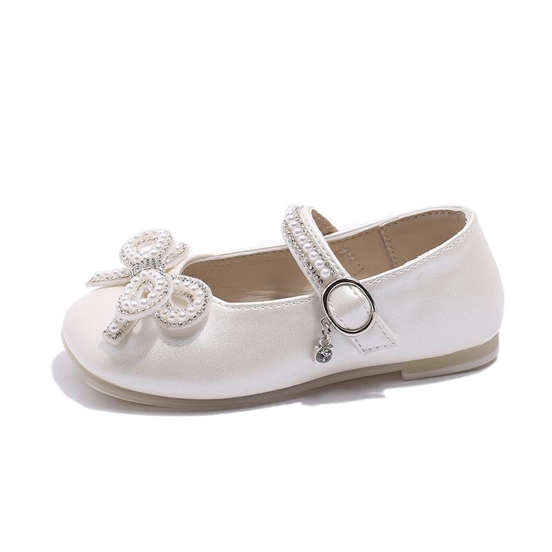 2024 Новые туфли Мэри Джейн для девочек на вечеринку, свадьбу, шоу, милый бант, стразы, жемчуг, однотонные детские модные кожаные туфли, повседневные