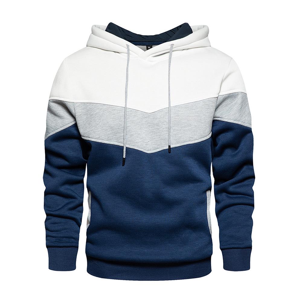 2024 Spring & Fall Color Block Casual Pullover Hoodie with Side Pockets for Men