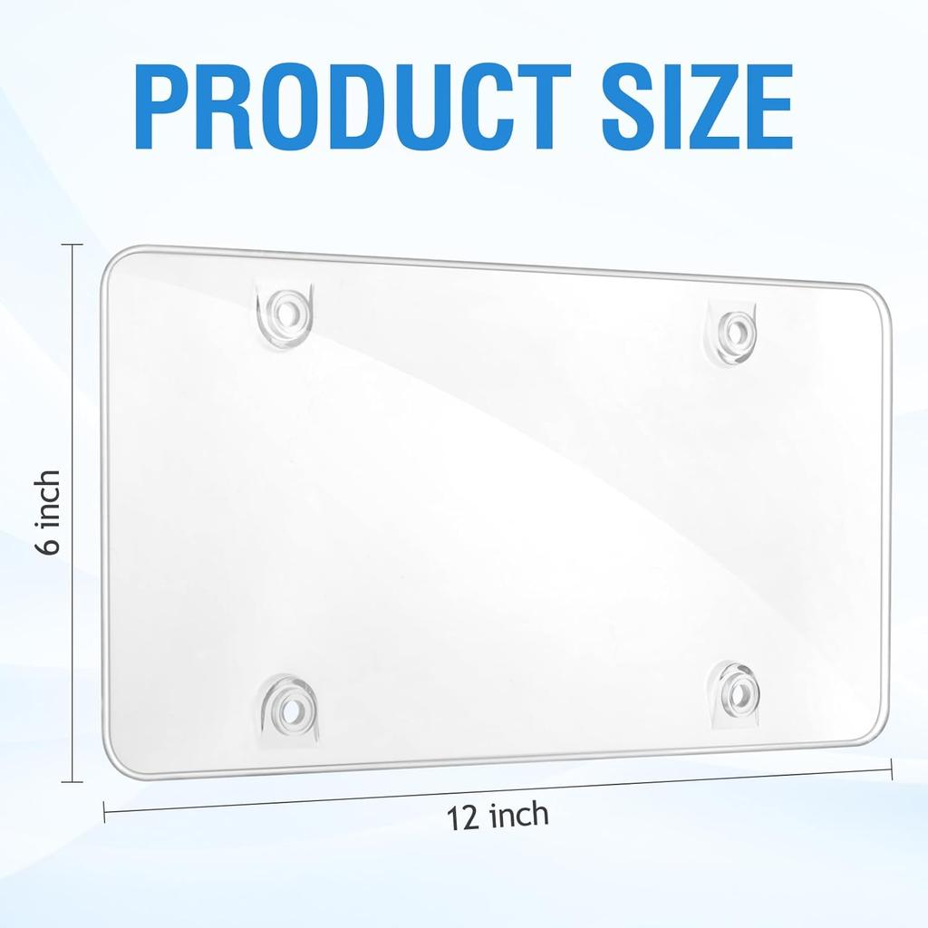 2 Pack Clear License Plate Covers Unbreakable License Plate Protector Clear Flat Cover Frame Shields With Screws