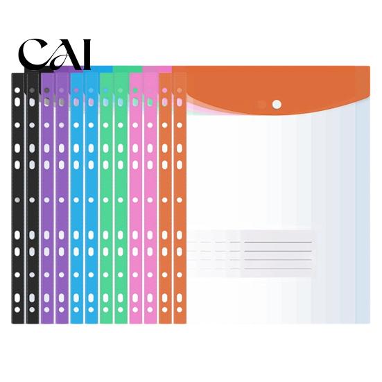 Assorted Color Filing Sleeves Document Bag, 11-Hole Loose-leaf Design, Highly Transparent Sheet Protectors, Protectors for 3 Ring Binders Snap-on