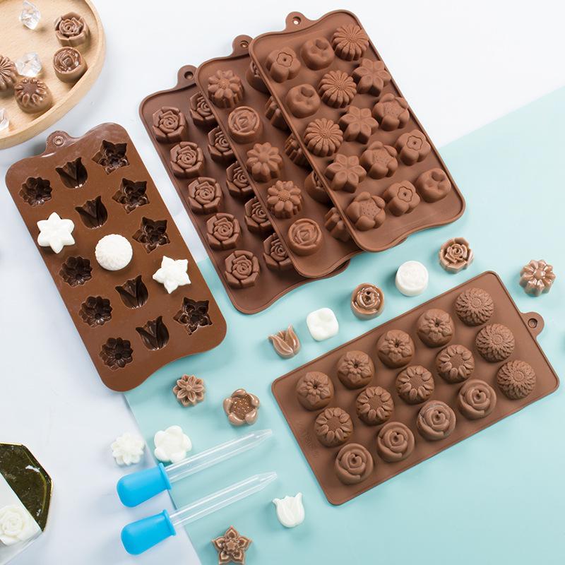 Набор из 4 формочек для шоколада, роза, цветок, сердце, шоколадная форма, вафли, конфеты, кубики льда, желе, мыло ручной работы, украшение для торта, форма для выпечки