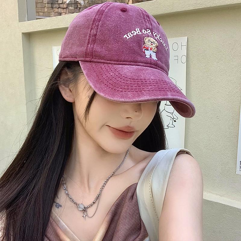 Vintage Bear Denim Baseball Cap For Women Stylish Distressed Soft Top Hat