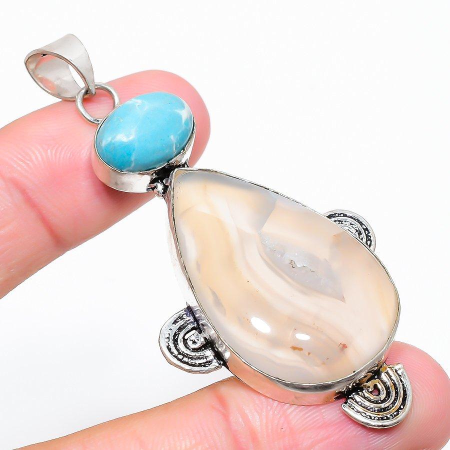 Ювелирная подвеска из серебра 925 пробы Crazy Lace Agate, Larimar 2,72 дюйма y5K05