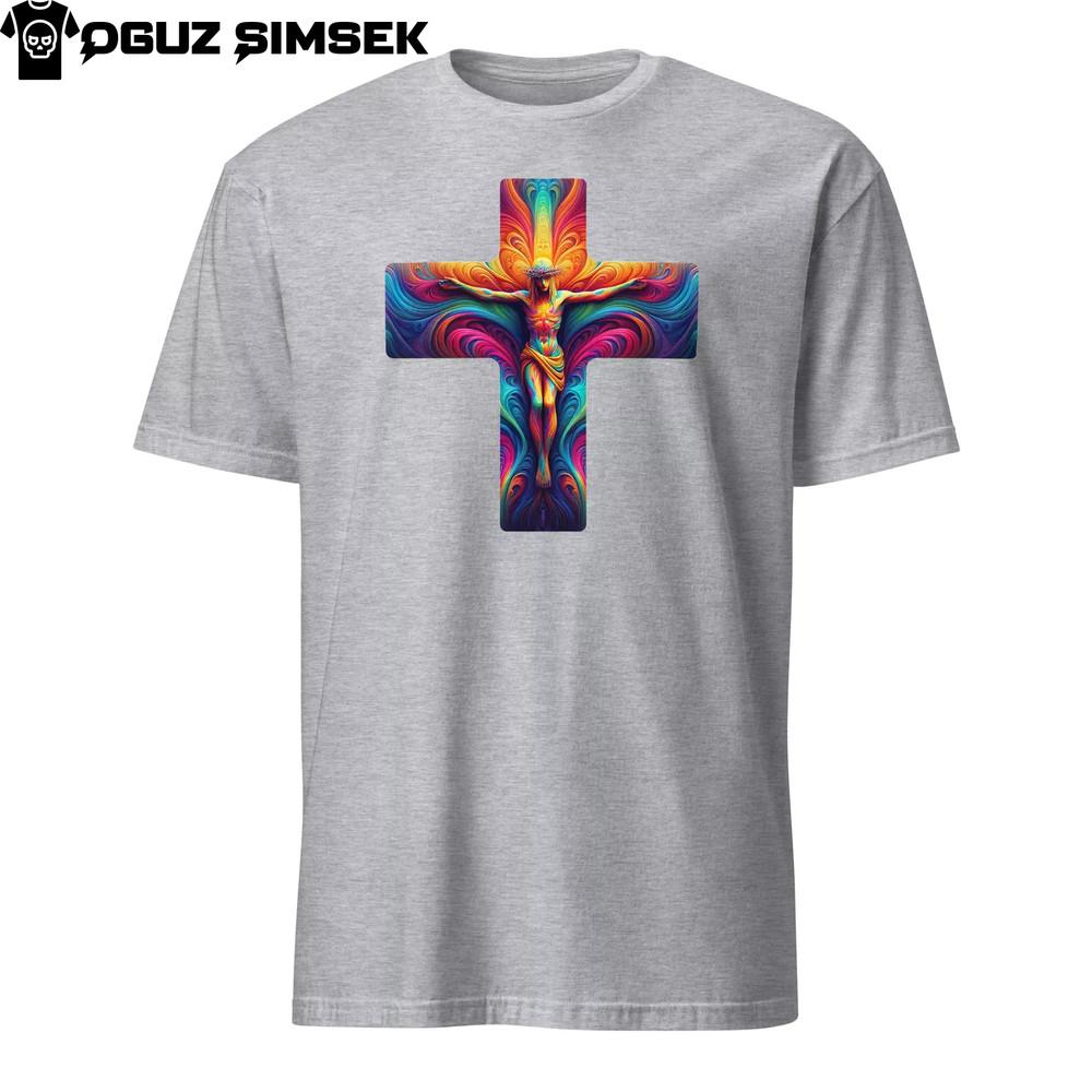 Unisex Short-Sleeve T-Shirt Colorful Crucifix Design | Christian Religious Tee