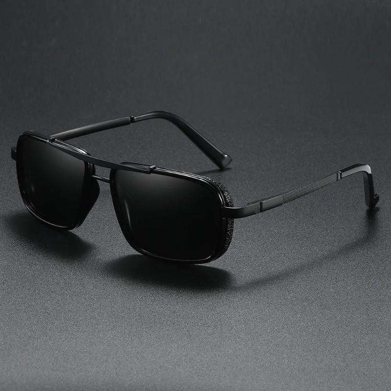 New Fashion TAC Polarized Sunglasses Retro Thick Edge Box Double Beam Punk Men's Metal Anti UV Glasses UV400 Shades Eyewear