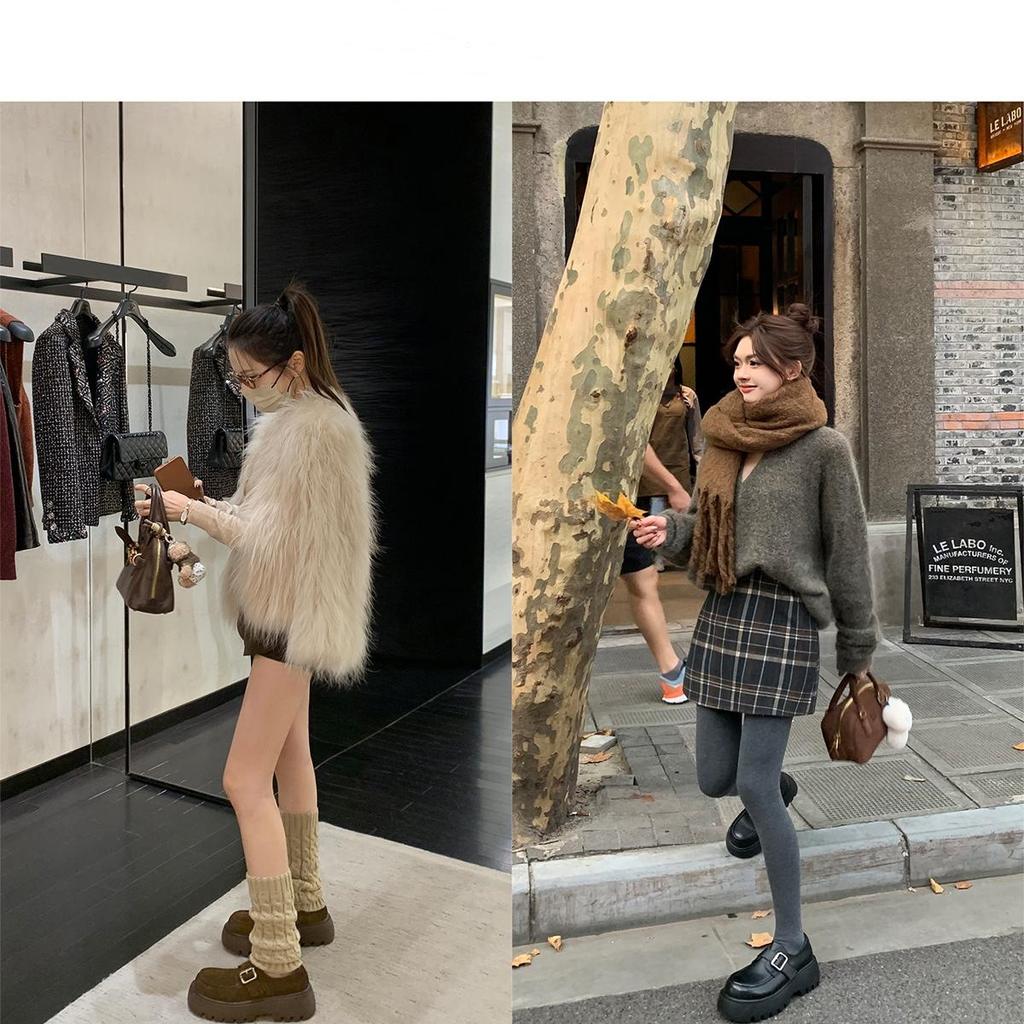 Виноградная студия lee круглый носок металлическая пряжка ремешок на утолщенном каблуке толстая подошва лоферы маленькие кожаные туфли женские весна и осень