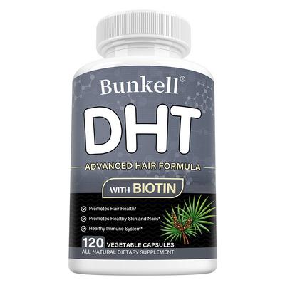 Bunkell DHT Формула для волос, Биотин 10000 мкг, Экстракт пальмы сереноа, Семена тыквы, Цинк и Железо, 120 капсул