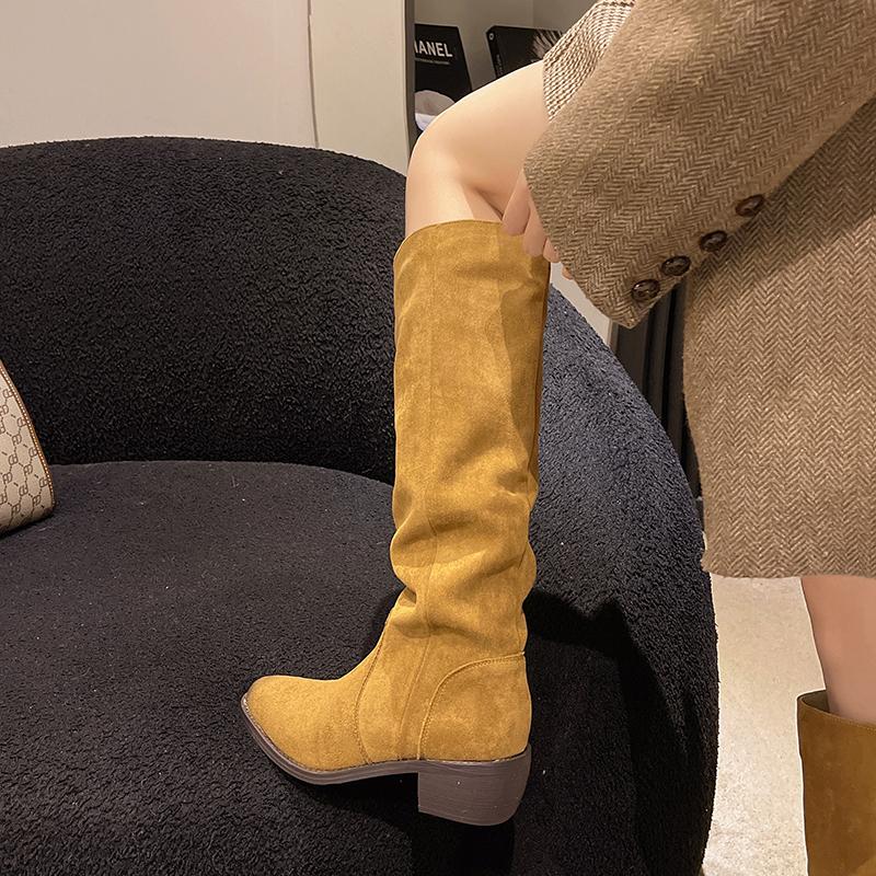Модные Зимние Винтажные Плиссированные Женские Современные Высокие Сапоги Дизайнерские Слипоны Остроносые Обувь с Внутренней Платформой Botas De Mujer