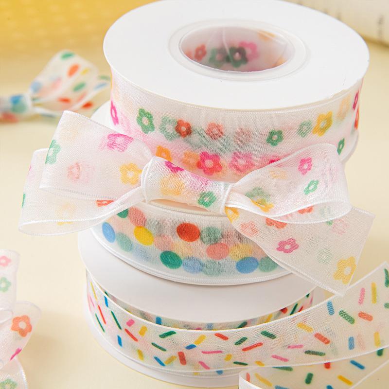 25Я Крафтовый бант 2,5 см Цветной горошек Красивые прозрачные ленты из пряжи DIY Принадлежности для упаковки подарков Легкая лента из органзы