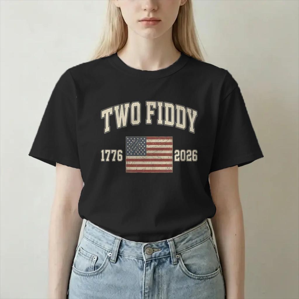 Two Fiddy 4th Of July T Shirt For Unisex Unisex 100 Cotton Awesome Tshirts Round Neck Tees Short Sleeve Tops Adult