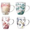 1/2Pcs 350ML Dries Flower Double Wall Mug Insulated Coffee Cup with Handle Espresso Latte Cappuccino Milk Juice Tea Water Drinking Cup