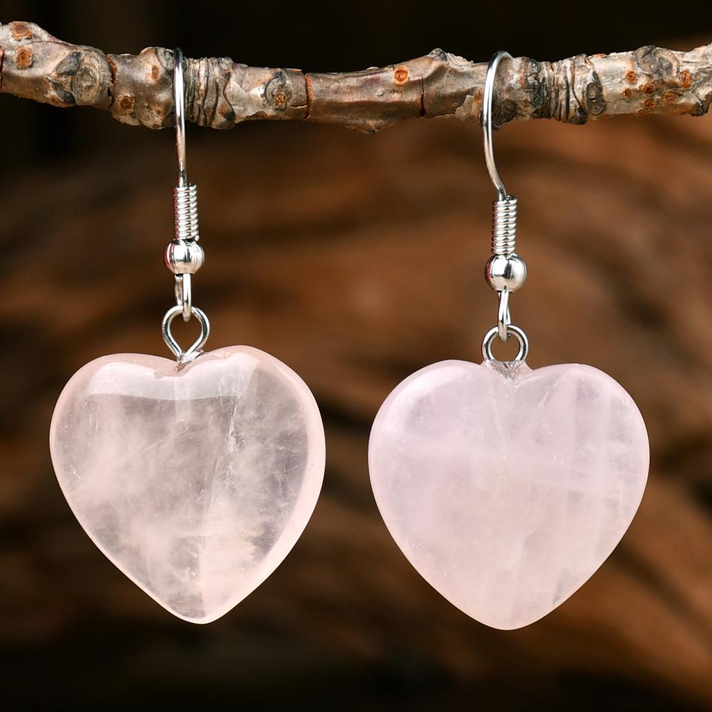 Bohemian Natural StoneTurquoise Amethyst Tiger Eye Heart Dangle Earrings Women's Popular Delicate Handmade Zircon