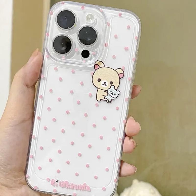 Милый Медведь Розовые Точки Чехол Для Телефона Для Samsung S25 S24 S23 S22 S21 S20 Note20 Note10 Plus Ultra Lite 5G Прозрачный Мягкий ТПУ Чехол
