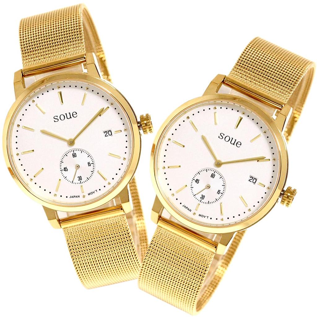 SOUE Pair Watch Classics Pair Watch Pair Couple 38mm Size Stainless Steel Belt Mesh Band Gold Ivory Dial [SOUE] Women's Men's