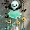 Holiday Wind Chime Halloween Ghost Decoration, Vintage Sun Catcher with Faux Crystal Drops Tassels, Acrylic Hanging Ornament for Party Window