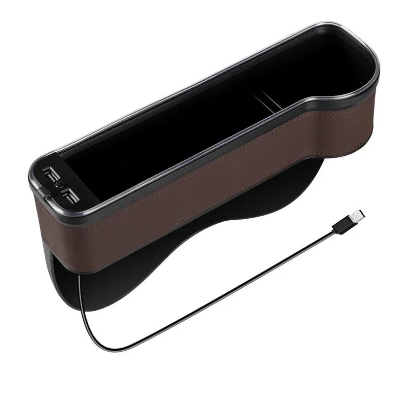 Новый автомобильный ящик для хранения щелей с 2 ​​USB-зарядными устройствами, красочный светодиодный карманный органайзер для сидений, держатель для бутылок и чашек для карточек, телефонов