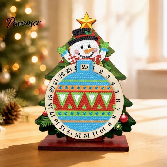 Рождественский календарь обратного отсчета, DIY, роспись стразами, 25 дней, вращающийся настольный декор, елка, адвент, деревянное настольное украшение для