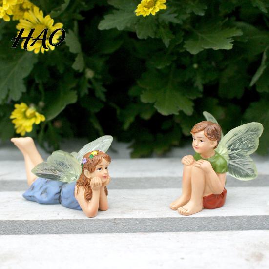 Backyard Fairy Garden Supplies 2Pcs/Set Boy And Girl Statues, Resin Miniature Figurines, DIY Craft for Dioramas Cute Mini Figures Garden, Potted